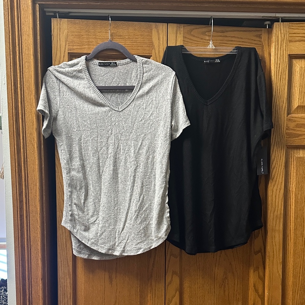 Women's V-Neck Short Sleeve Tee — Black & Gray